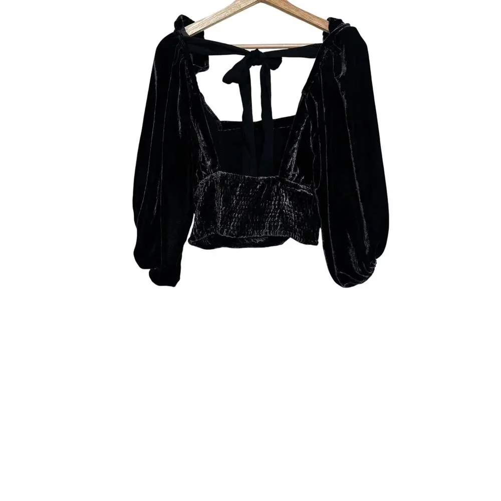 Free People Marie Velvet Puff Sleeve Top Open Back Whimsygoth Fairycore M